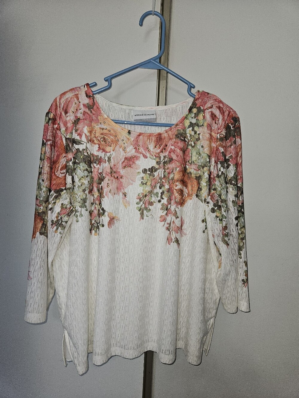 Alfred Dunner White Top with Pink Floral Accents